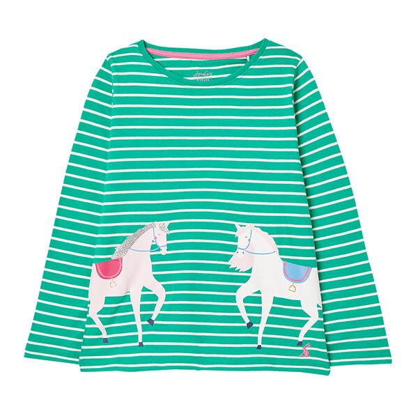 Joules Green Horse Bessie Long Sleeve Screenprint T-Shirt