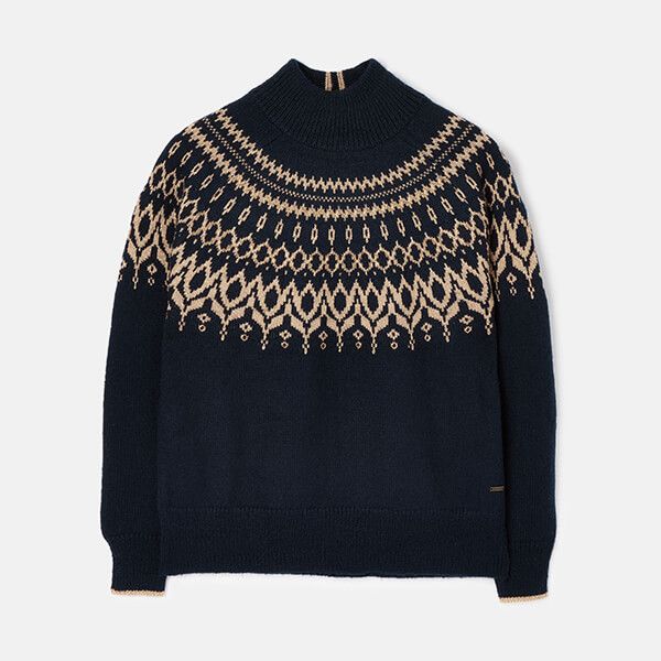 Joules French Navy Elvie Embellished Fair Isle Jumper