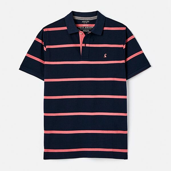 Joules Mens Navy Peach Stripe Filbert Polo Shirt