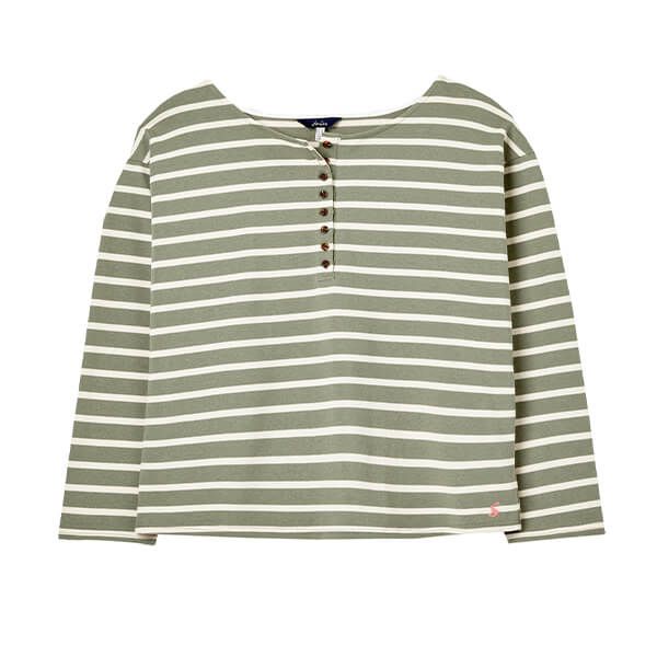 Joules Creme Green Stripe Olive Long Sleeve Henley Top