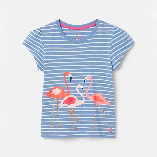 Joules Kids Blue Flamingos Pixie Screenprint T-Shirt