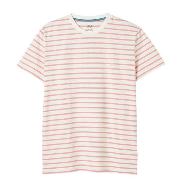 Joules Mens Pink White Stripe Boathouse Striped T-Shirt