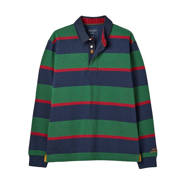 Joules Mens Navy Green Stripe Embellished Rugby Shirt