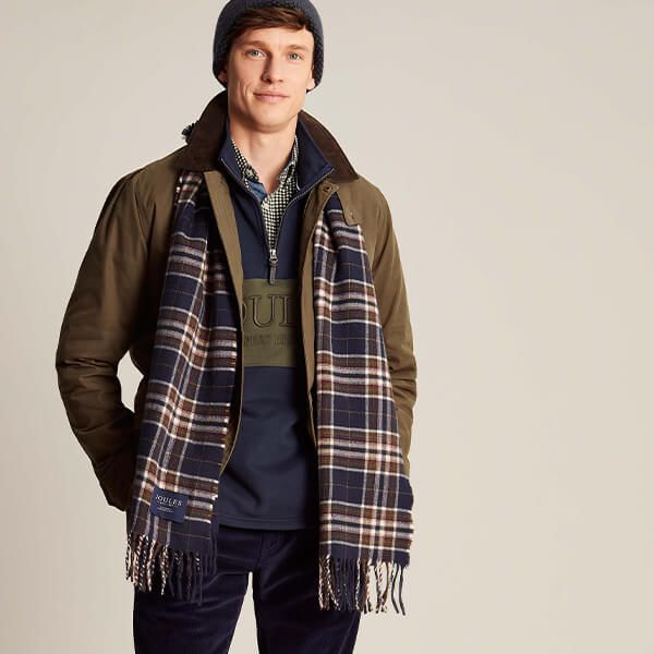 Joules Mens Navy Check Tytherton Scarf