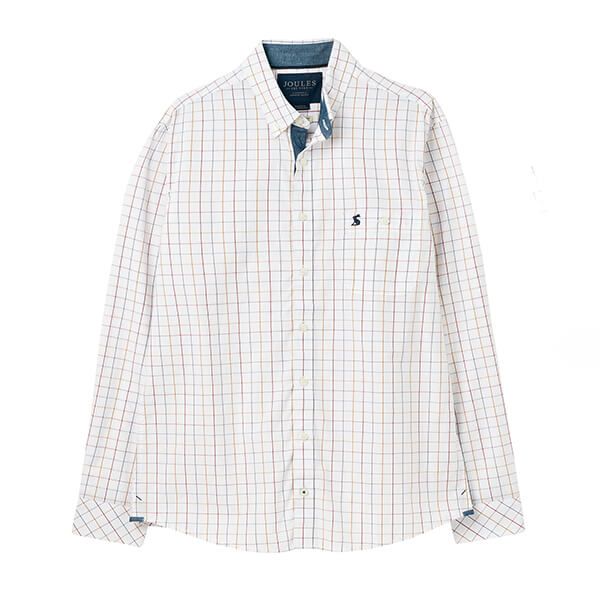 Joules Mens White Check Abbott Long Sleeve Classic Fit Shirt