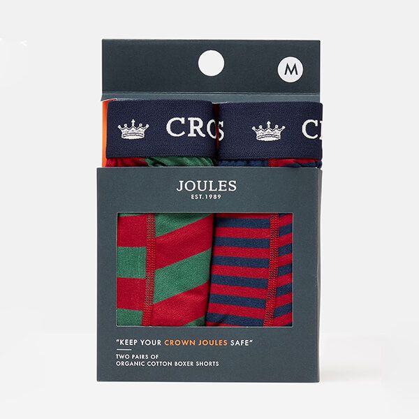 Joules Mens Red Green Stripe Crown Joules Underwear 2 Pack
