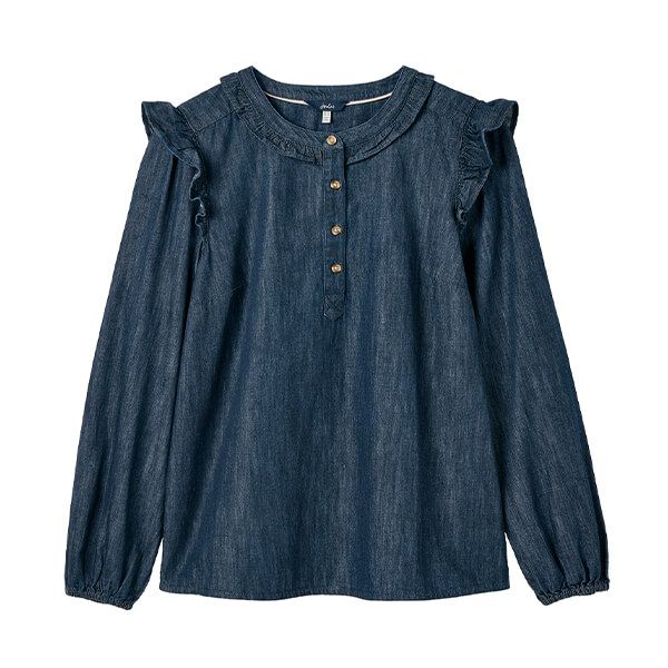 Joules Mid Blue Remi Frill Shoulder Chambray Blouse