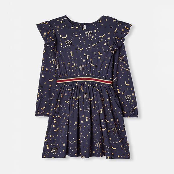 Joules Kids Harry Potter Navy Starry Quidditch Ginny Frill Dress