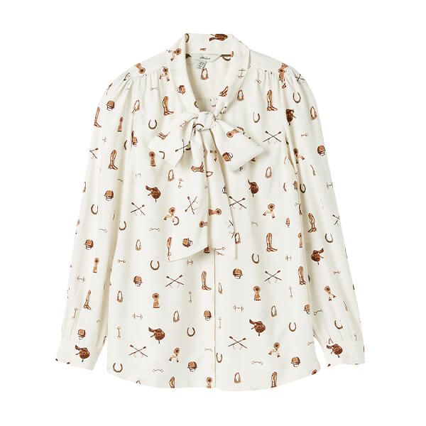 Joules Equestrian Print Everly Tie Neck Blouse