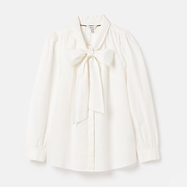 Joules White Everly Tie Neck Blouse