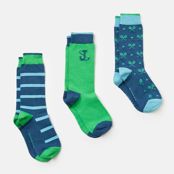 Joules Mens Blue Green Stripe Striking Socks Size 7-12