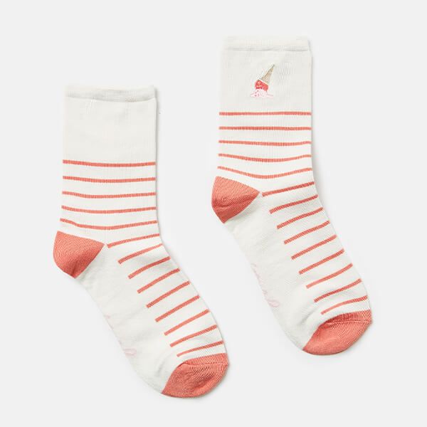 Joules Red Stripe Excellent Everyday Embroidered Socks Size 4-8