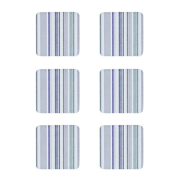 Denby Set Of 6 Blue Stripe Cork Backed Coasters