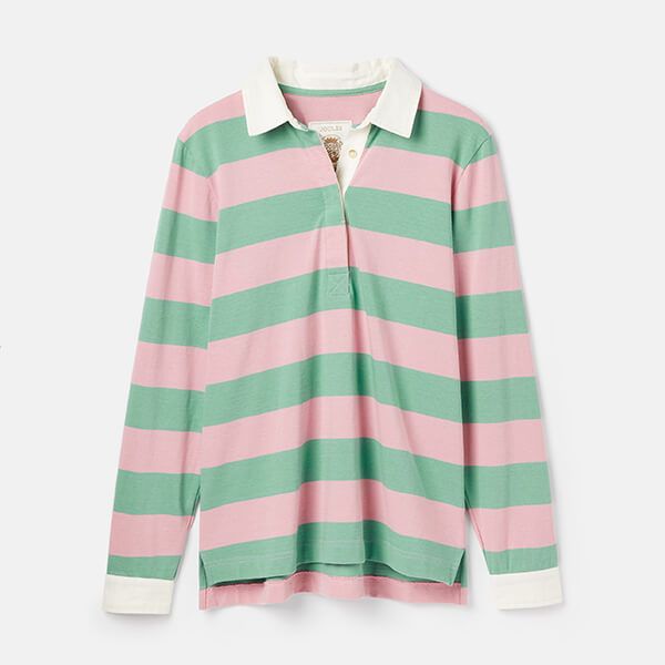 Joules Pink Green Stripe Falmouth Rugby Shirt