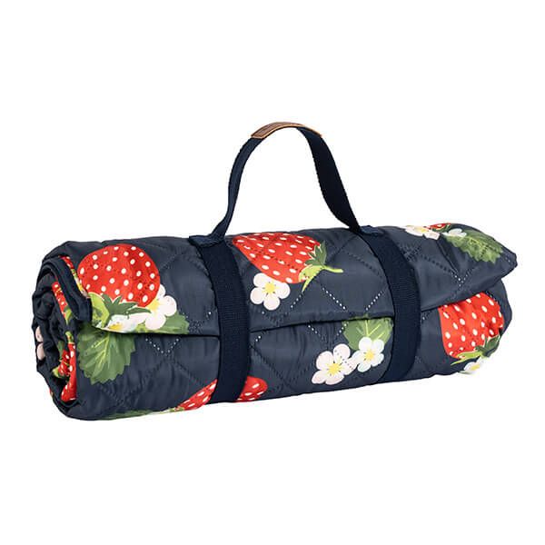 Summerhouse by Navigate Strawberries & Cream 175 x 140cm Picnic Blanket Navy Quilted
