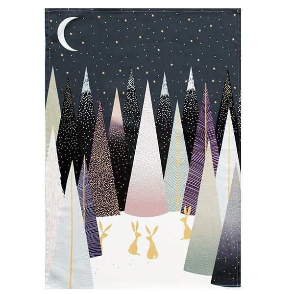 Sara Miller Frosted Pines Collection Tea Towel Rabbits