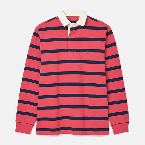 Joules Mens Pink Navy Stripe Onside Rugby Shirt