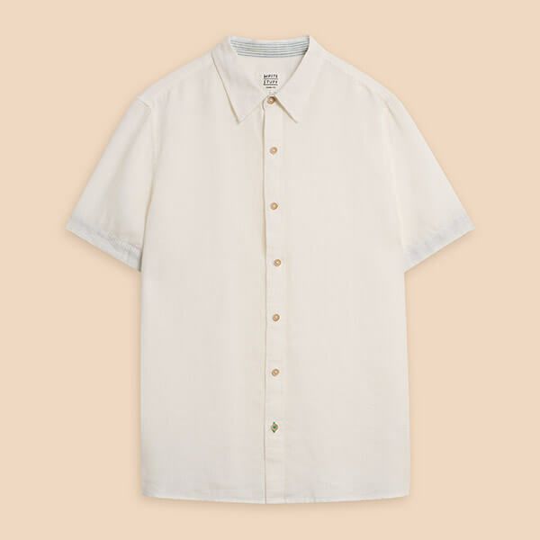 White Stuff Mens Pembroke Short Sleeve Linen Shirt White