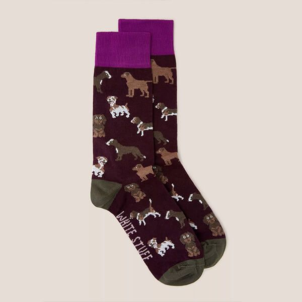 White Stuff Mens Mixed Dog Ankle Socks Deep Red