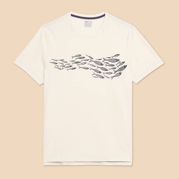 White Stuff Mens Shoal Fish Graphic T-Shirt White