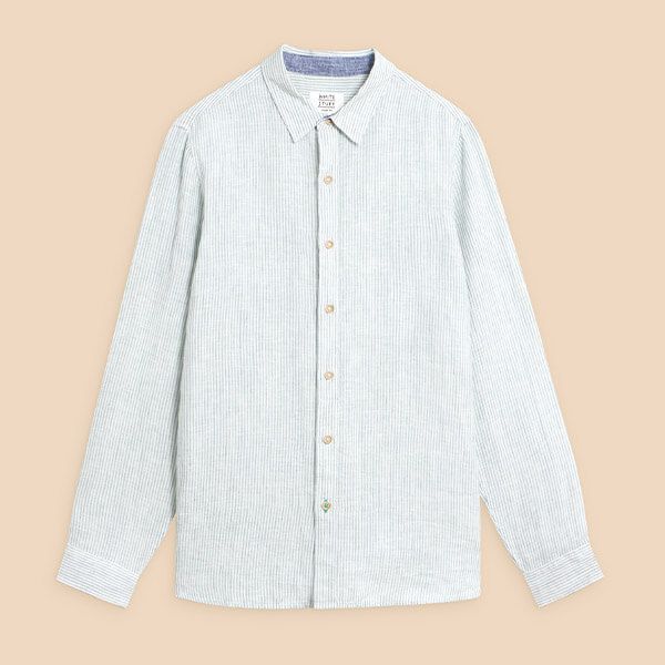 White Stuff Mens Pembroke Long Sleeve Linen Stripe Shirt Blue Multi