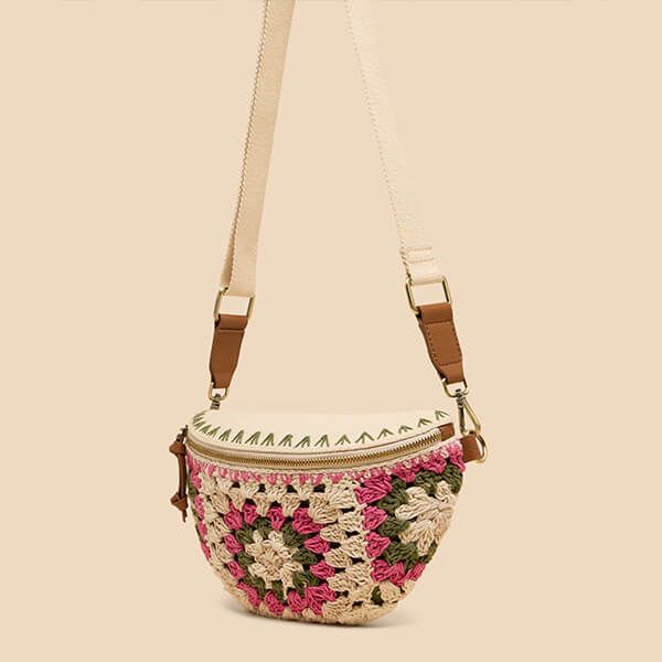 White Stuff Sebby Mini Crochet Sling Bag Natural Multi