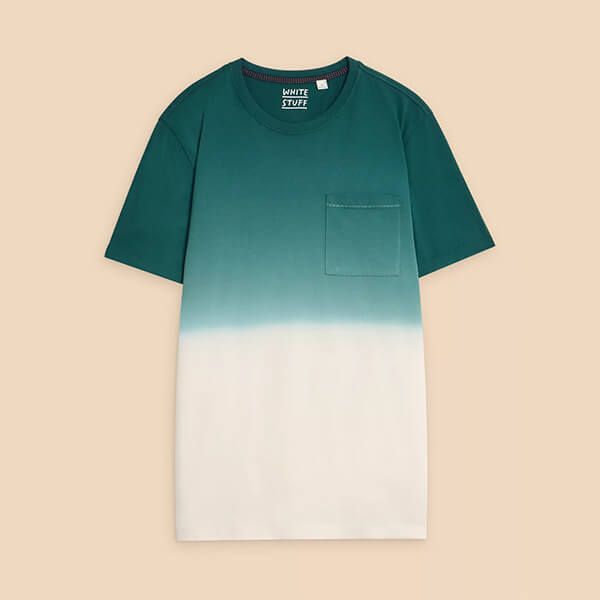 White Stuff Mens Abersoch Dip Dye Short Sleeve T-Shirt Teal Multi