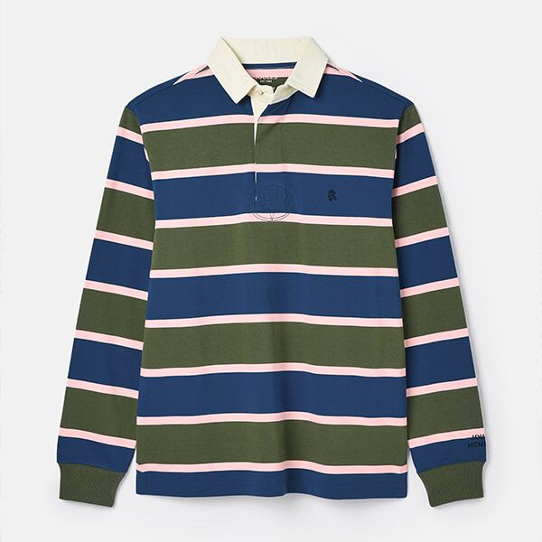 Joules Mens Green Navy Stripe Onside Rugby Shirt