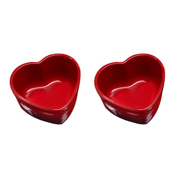 Le Creuset Set Of 2 Cerise Stoneware Heart Ramekins