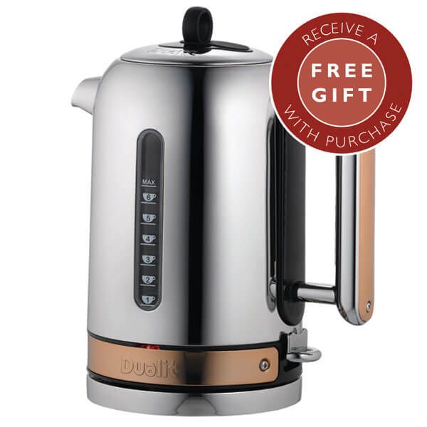 Dualit Classic Kettle Polished Stainless Steel and Copper With FREE Gift Trim