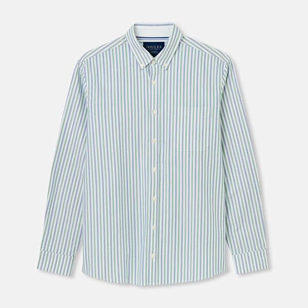 Joules Mens Blue Green Stripe Long Sleeve Oxford Shirt