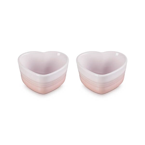 Le Creuset Shell Pink Stoneware Set of 2 Heart Ramekins