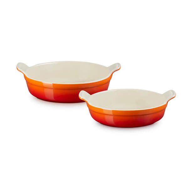 Le Creuset Volcanic Stoneware Heritage Set of 2 Deep Round Dishes