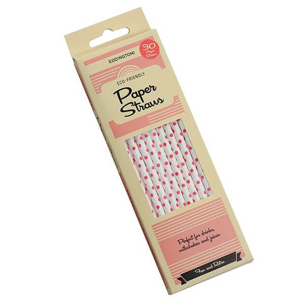 Eddingtons Paper Straws White And Red Polka Dot 30 Pack