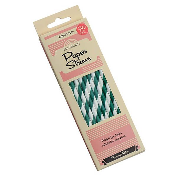 Eddingtons Paper Straws Green Stripe 30 Pack
