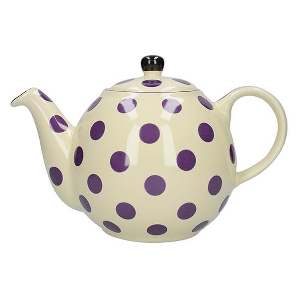 London Pottery Globe 4 Cup Teapot Ivory With Aubergine Spots