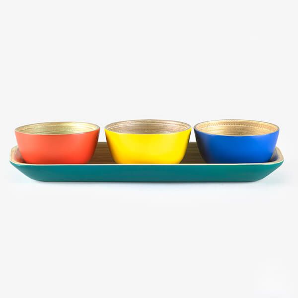 Sur La Table Colour Me Happy Bamboo Tray & Dipping Bowls