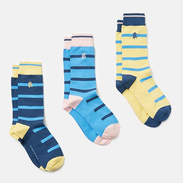 Joules Mens Yellow Blue Stripe Striking Socks