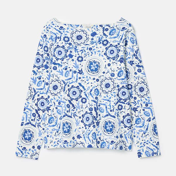 Joules Blue White Floral Harbour Long Sleeve Jersey Top