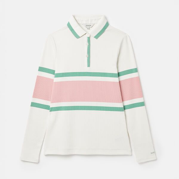 Joules Pink Cream Stripe Fairfield Ribbed Polo Shirt