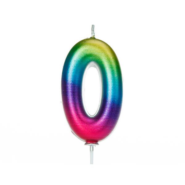Anniversary House Age 0 Metallic Numeral Moulded Pick Candle Rainbow