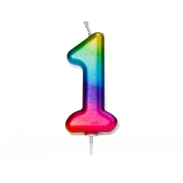 Anniversary House Age 1 Metallic Numeral Moulded Pick Candle Rainbow