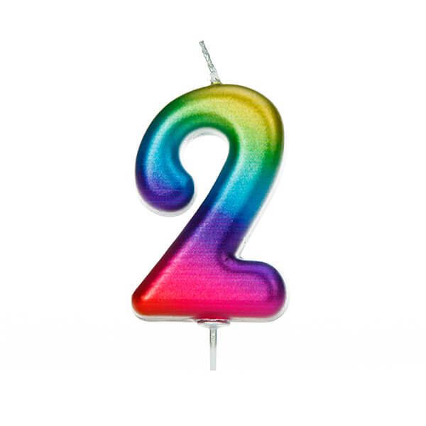Anniversary House Age 2 Metallic Numeral Moulded Pick Candle Rainbow