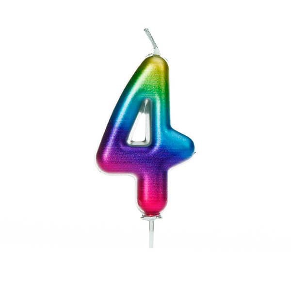 Anniversary House Age 4 Metallic Numeral Moulded Pick Candle Rainbow