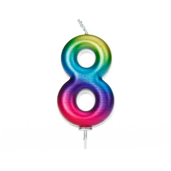 Anniversary House Age 8 Metallic Numeral Moulded Pick Candle Rainbow