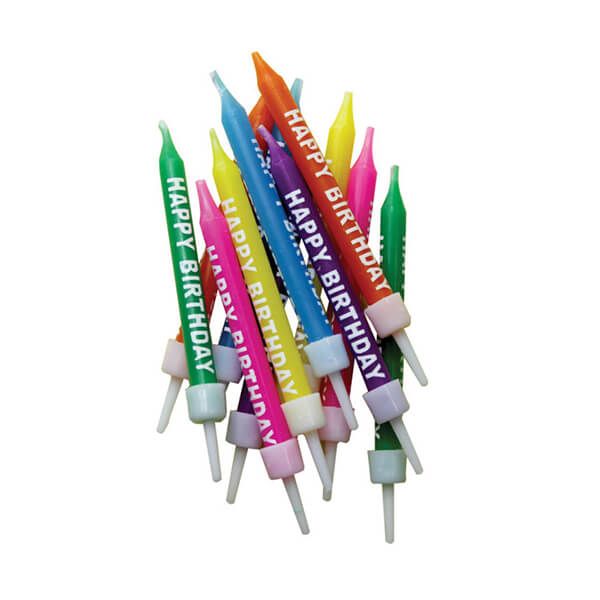 Anniversary House Happy Birthday Candles Multi-Coloured with Holders Pack of 12