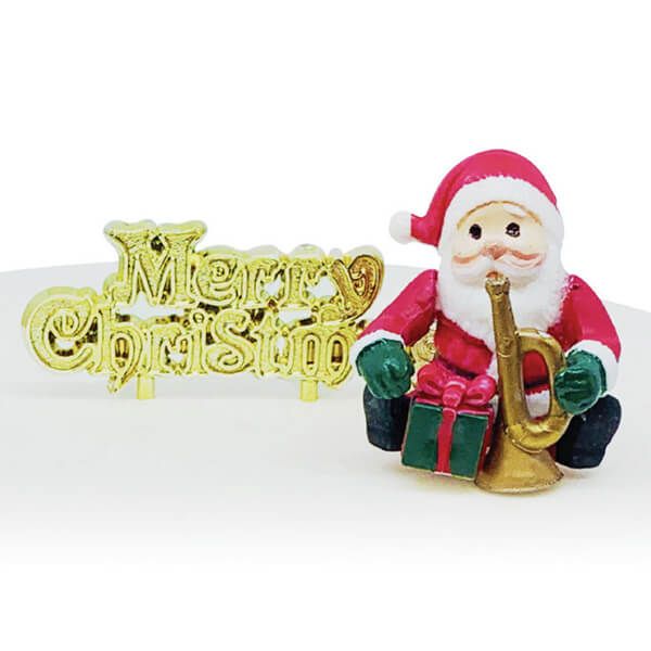 Anniversary House Toy Shop Santa Claus Plastic Cake Topper & Gold Merry Christmas Motto