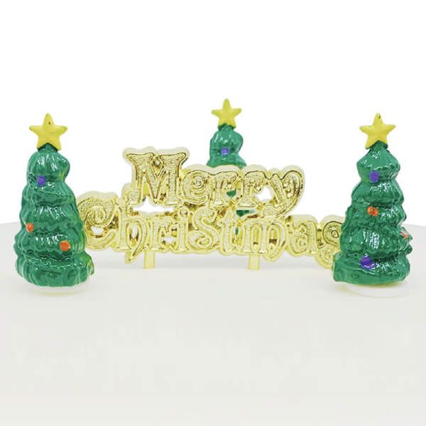Anniversary House Mini Christmas Tree Cake Toppers & Gold Merry Christmas Motto