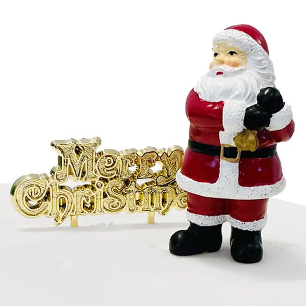 Anniversary House Traditional Santa Resin Cake Topper & Gold Merry Christmas