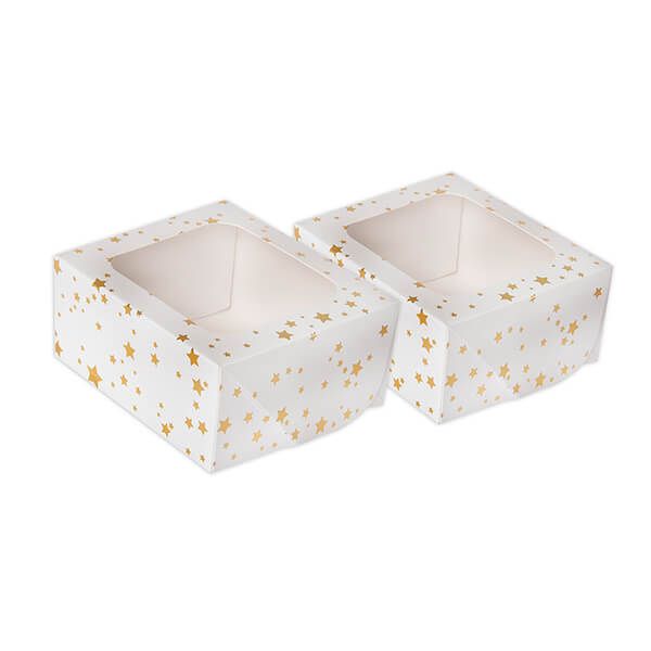 Anniversary House Gold Star Square Treat Boxes with Window Pack of 2